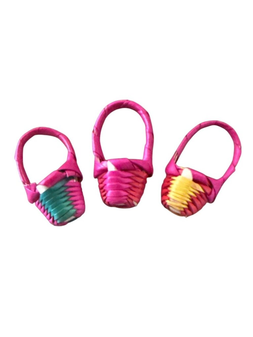 Set Of 3 Miniature Dollhouse Handmade Woven Mini Baskets Under 1.5" Tall - Pink